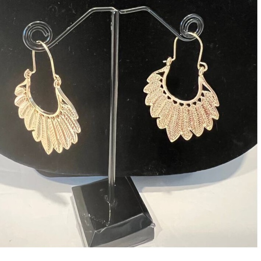 Antique Feather Hoop Earrings Women New Silver Gold Tone Bohemian Statement - Picture 1 of 7